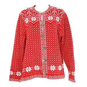 Croft & Barrow Nordic Cardigan Button Front Selburose Print Red Black Womens M